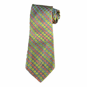 x'Andrini Necktie Men's Classic Wide Traditional Green/Orange Mermaid Fish Scale